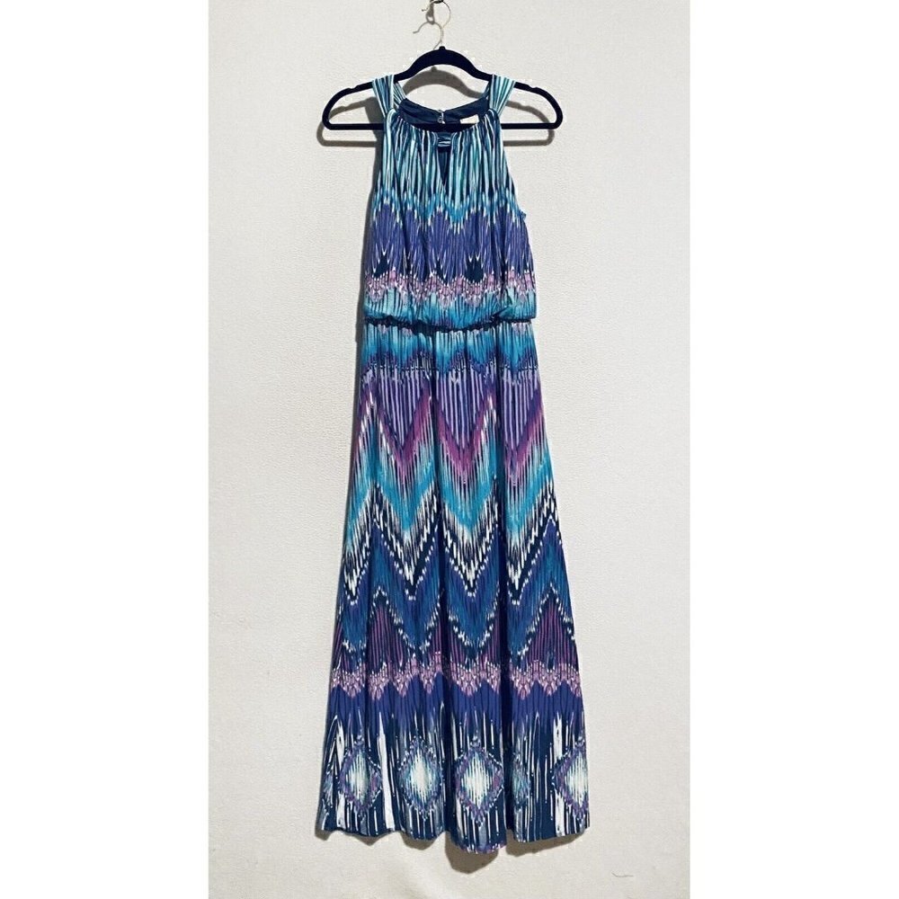 Chicos 0 Dress Womens Small 4 Jill Ikat Print Maxi Sleeveless Purple Green Boho